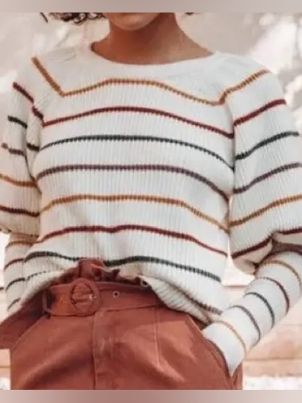 SAYLOR Keane Cream Sweater with Rust, Mustard & Olive Stripes M